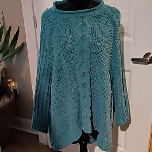 Elegant Teal Women's Cowl Neck Sweater